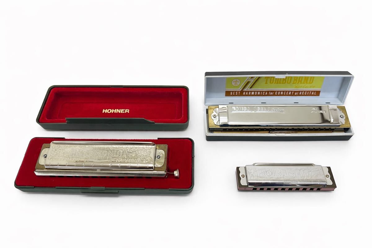 ドイツ製 ハーモニカ HOHNER SUPER Chromonica クロマチックハーモニカ TOMBO BAND Deluxe ハーモニカ 3本セット ケース付 ホーナー トンボ