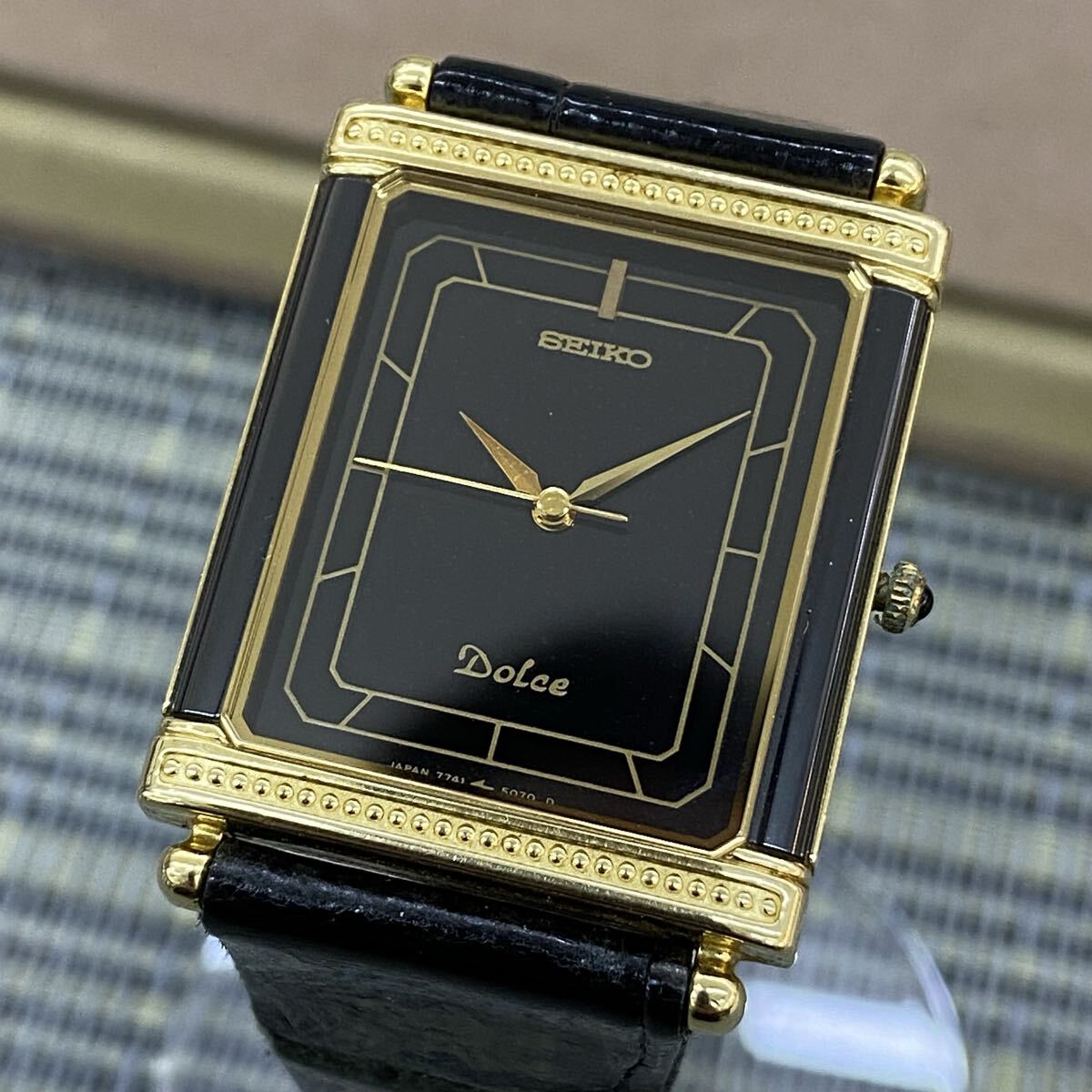 美品 SEIKO Dolce 7741-5070 メンズ 腕時計 14KT セラミック セイコー ドルチェ スクエア K14+CERAMICS 動作品 ケース付