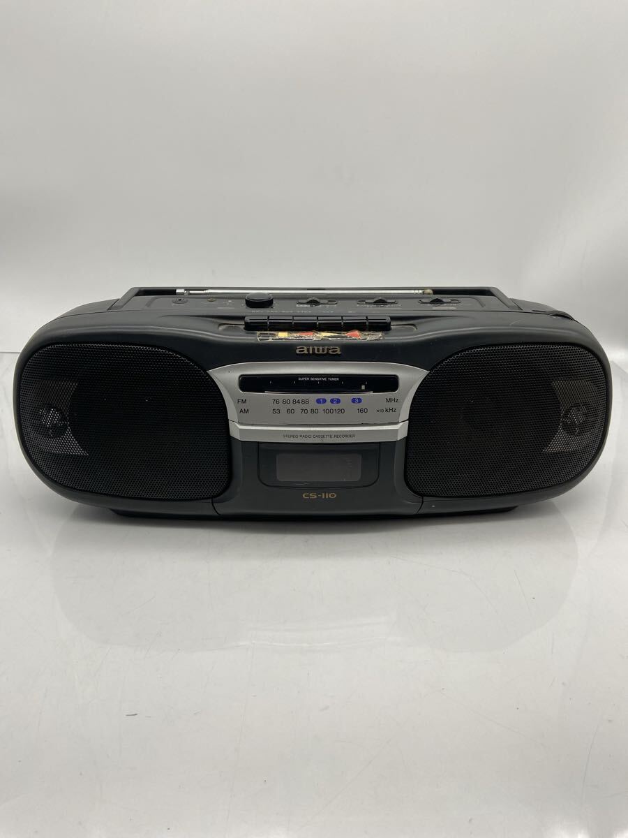 E【500円スタート】AIWA STEREO RADIO CASSETTE RECORDER CS-110 アイワ ラジオ カセット ラジカセ BLACK AM/ FM
