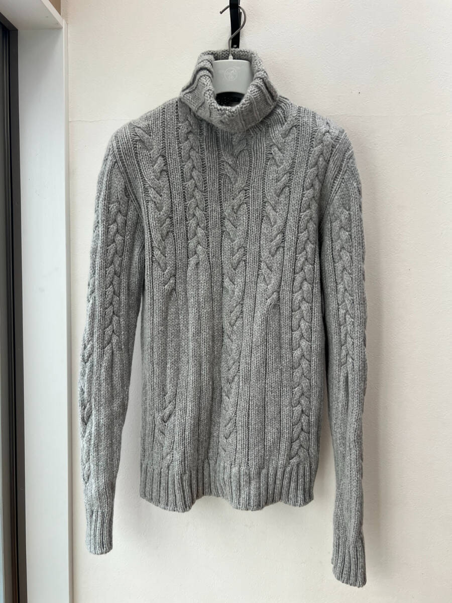 エルメス 極厚 カシミア カシミヤ ケーブル編み タートル ニット セーター カーディガン ジャケット国内正規極美品 サイズL 定価60万円