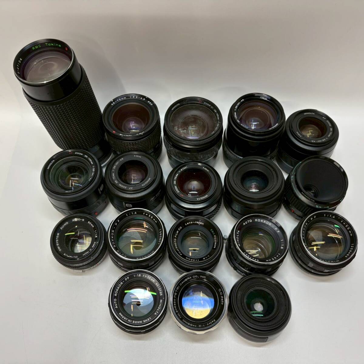 ■ 1円〜【まとめ売り】 カメラレンズ 18点 まとめ MINOLTA OLYMPUS TOKINA 等 ズーム 標準 単焦点 望遠 レンズ 50mm 一眼カメラ用 K163379