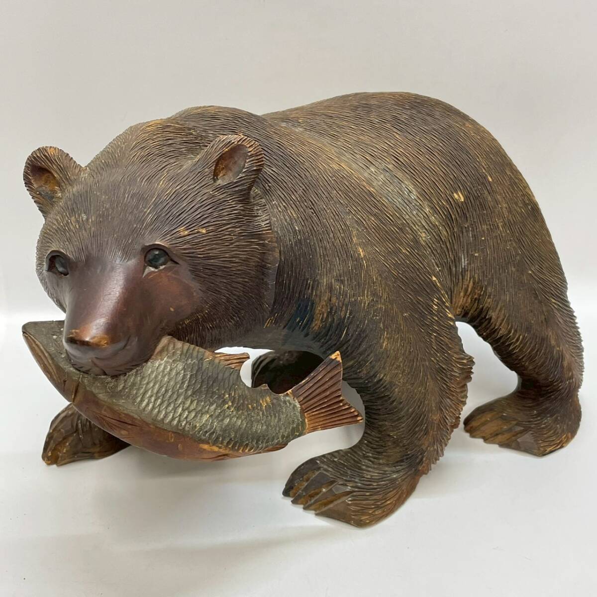 ■1円~【コレクター放出品】 木彫り熊 彫刻 木彫り クマ 置物 北海道 民芸品 工芸品 木製 オブジェ 昭和レトロ アンティーク K163845