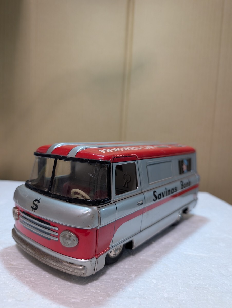 1960年代 昭和レトロ ブリキ玩具 ㈱ 林製作所 ARMOREDCAR SAVINGBANK 貯金箱 現金輸送車 BELL ARARM MADE IN JAPAN 輸出用ブリキ玩具