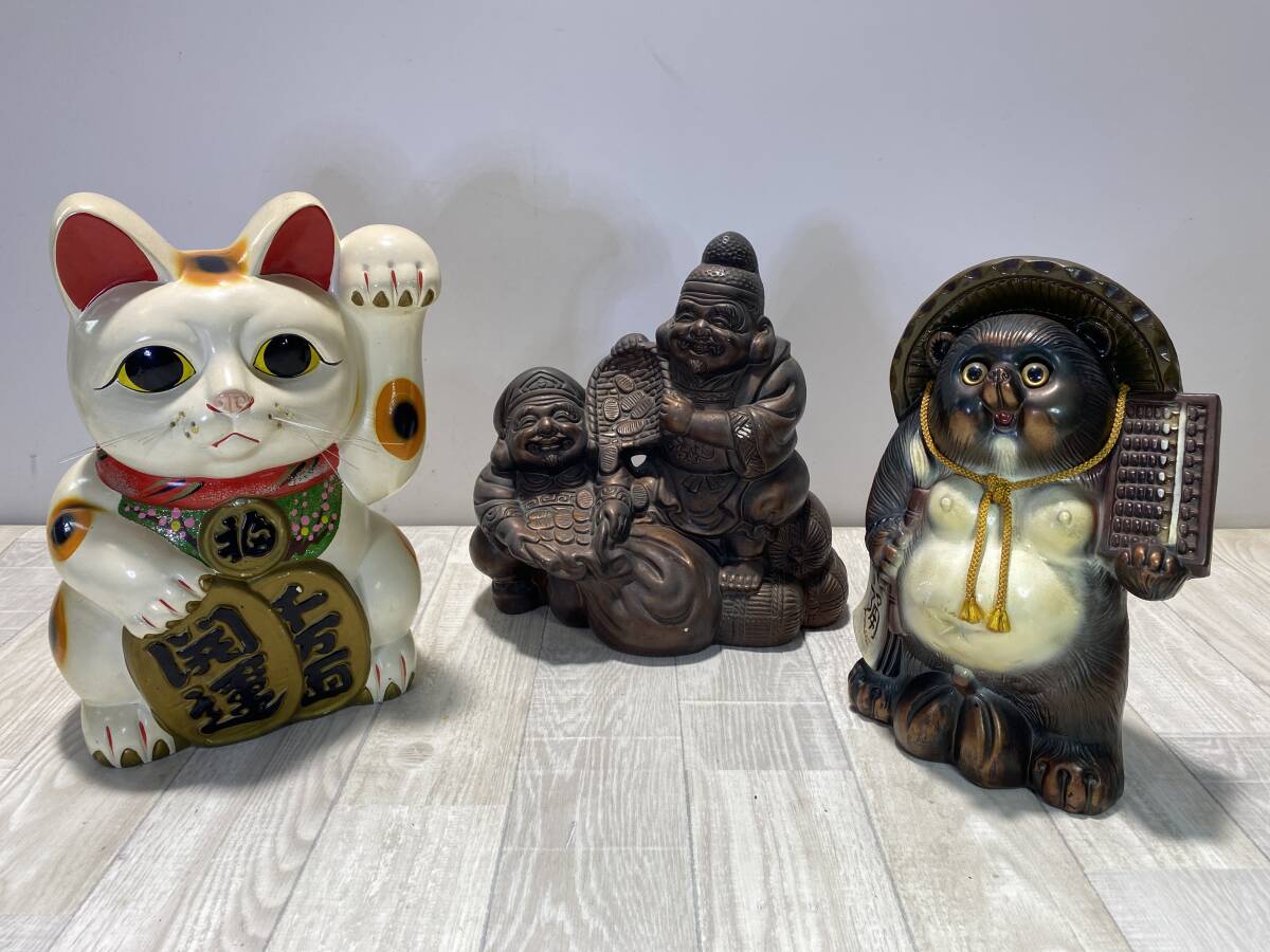 ☆招き猫 七福神 狸 置物 商売?盛 縁起物 開運 貯金箱 まとめ 【 未確認/ 現状品 】 （PN6C-101）
