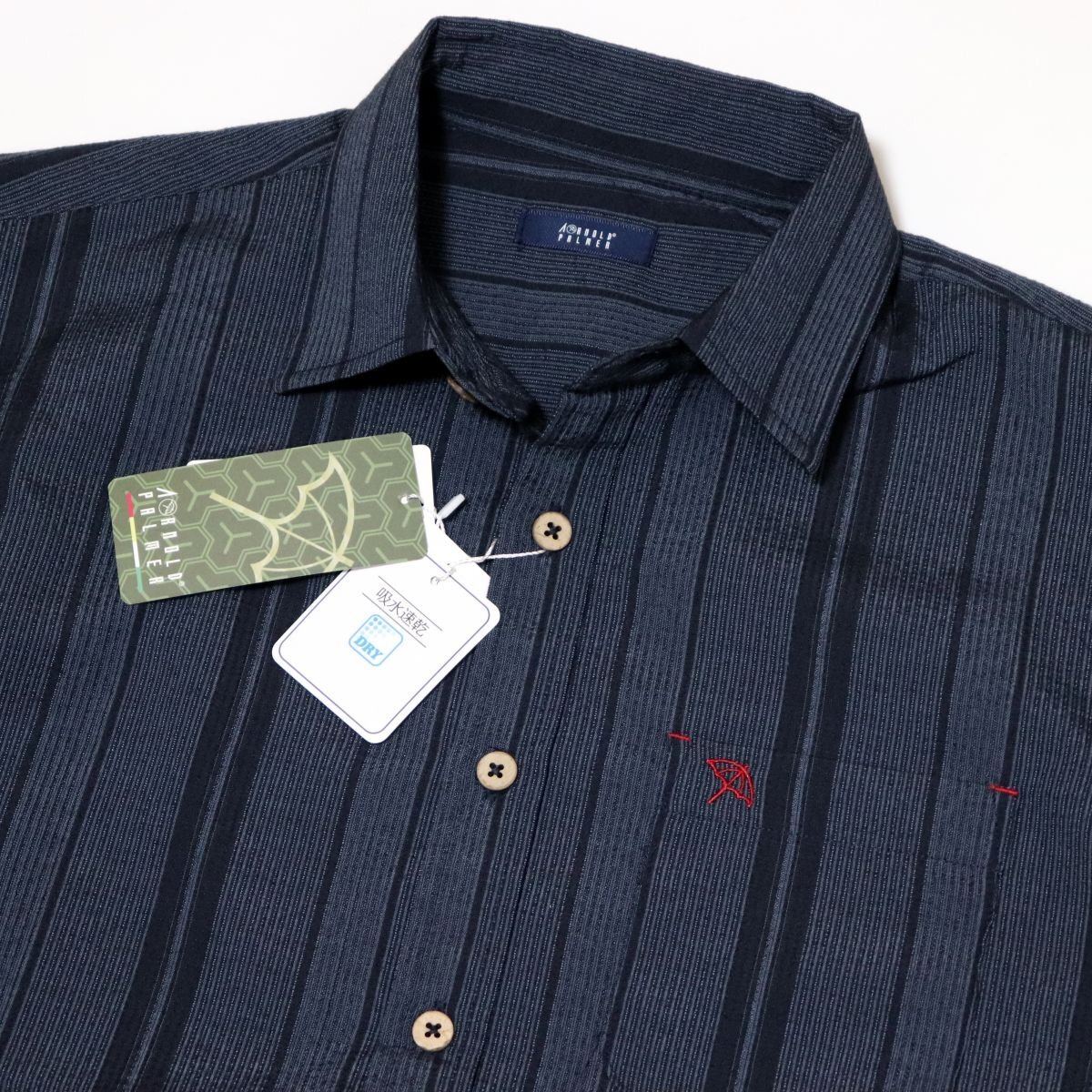 ●送料390円可能商品 アーノルドパーマー ARNOLD PALMER 新品 メンズ 吸水速乾 半袖 シャツ 紺 Lサイズ[8901555-77-L] 一 三 弐★QWER★