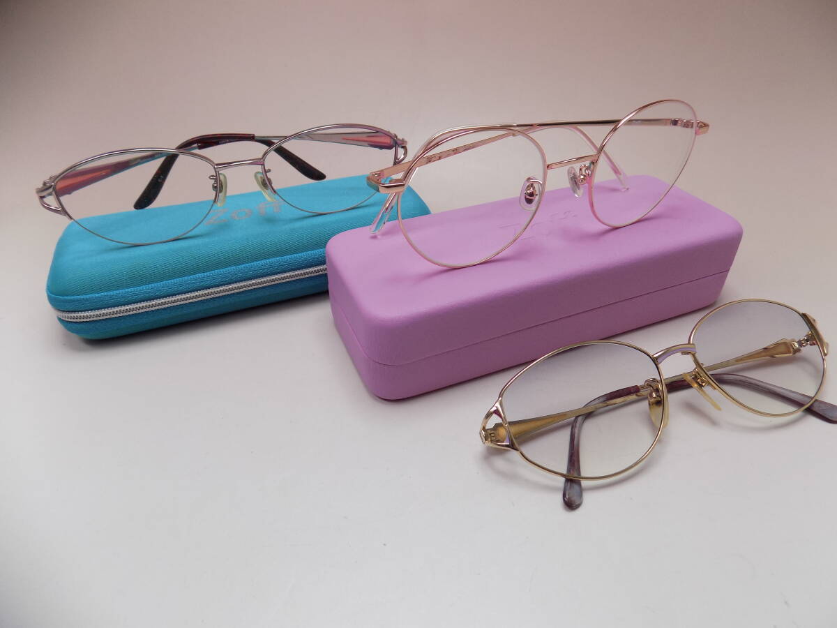 ☆YvesSantLaurent　Zoff　純チタン/ステンレスフレームメガネ　ピンク/ゴールド　3点セット☆　送料込　