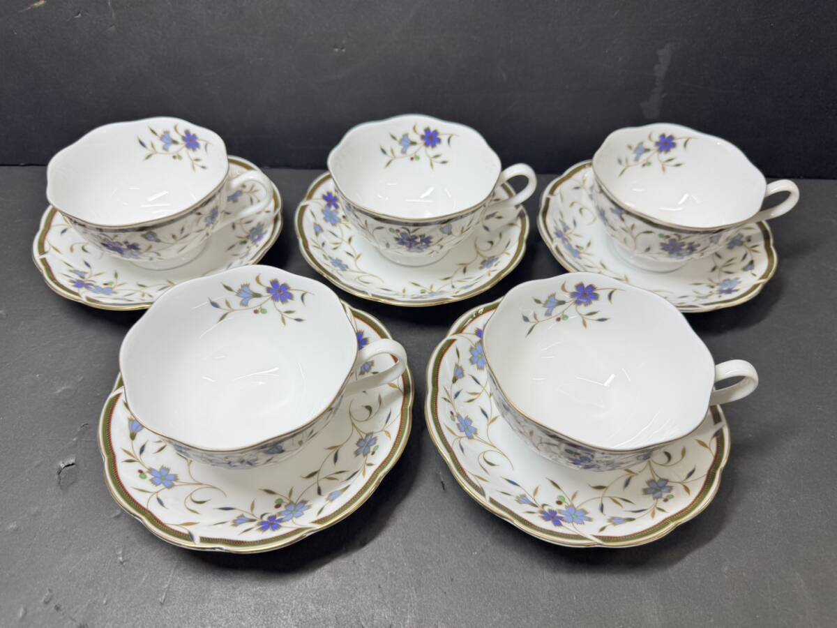 ★コレクター必見 NARUMI CHINA ナルミ カップ＆ソーサー 5客 洋食器 茶器 金彩 花柄 コレクション 現状品 Au982