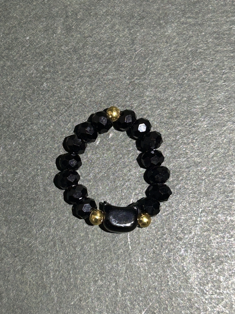 新品 ビーズリング ネコ 猫 キャット 指輪 レディース アクセサリー ブラック 黒 かわいい プレゼント ギフト