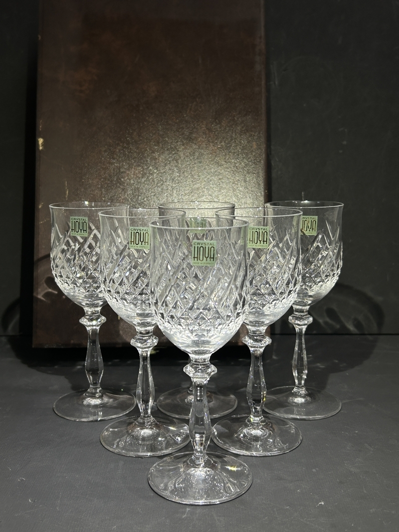 ● コレクター必見 未使用 HOYA ホヤ ワイングラス 6客 クリスタルガラス グラス ガラス製 高さ約16cm 元箱 Hs183