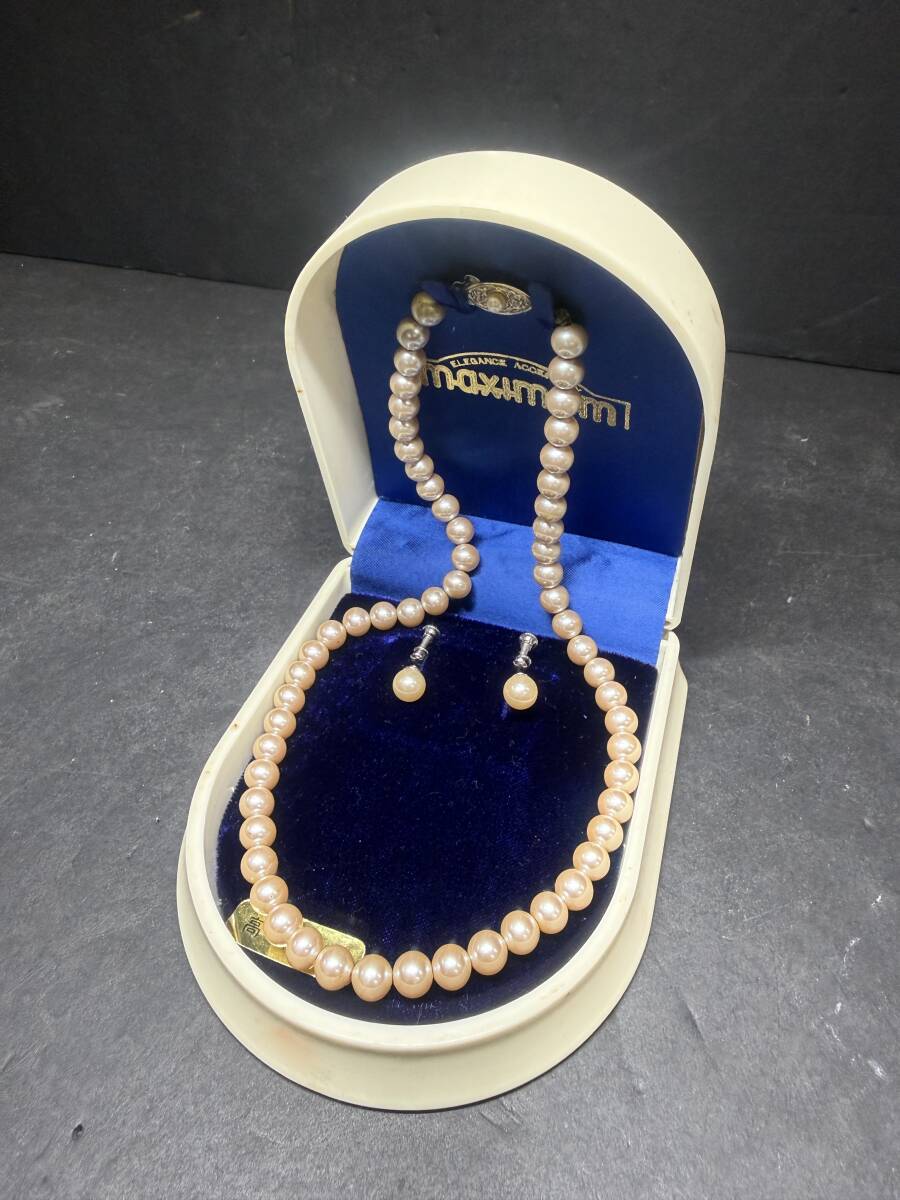 ★コレクター必見 ビンテージ フェイクパール ネックレス イヤリング セット レディース アクセサリー 飾り コレクション 現状品 Au558