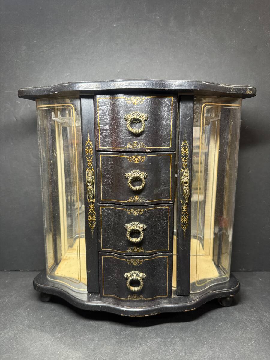 ★コレクター必見 ビンテージ ジュエリーボックス アクセサリー ケース 木製 オルゴール付 オブジェ 置物 飾り コレクション 現状品 Au730