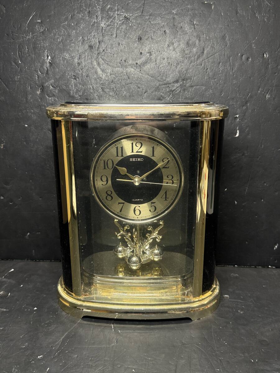 ★コレクター必見 SEIKO QUARTZ セイコー 置き時計 インテリア オブジェ 置き物 とけい ゴールドカラー×ブラック 現状品 Au747