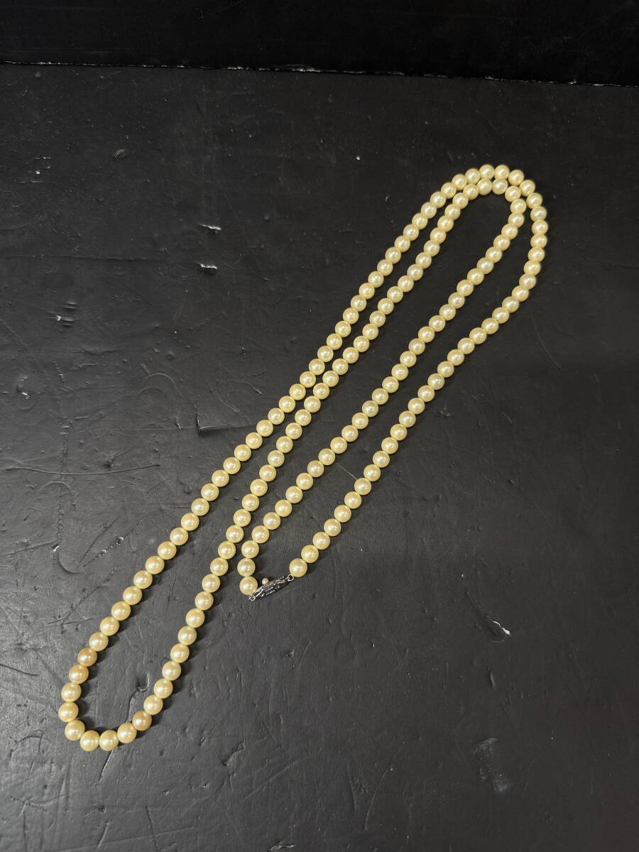 ★コレクター必見 ビンテージ パール ロングネックレス SILVER刻印有 レディース アクセサリー 飾り コレクション Au848