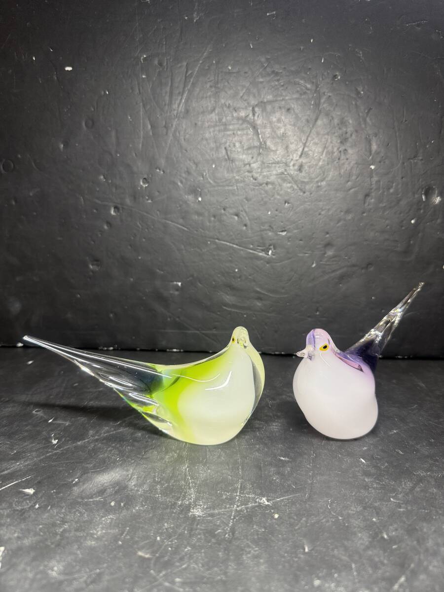 ★コレクター必見 ビンテージ ガラス製 マルティガラス？ バード オブジェ ペア 鳥 置物 飾り ガラス細工 コレクション Au914