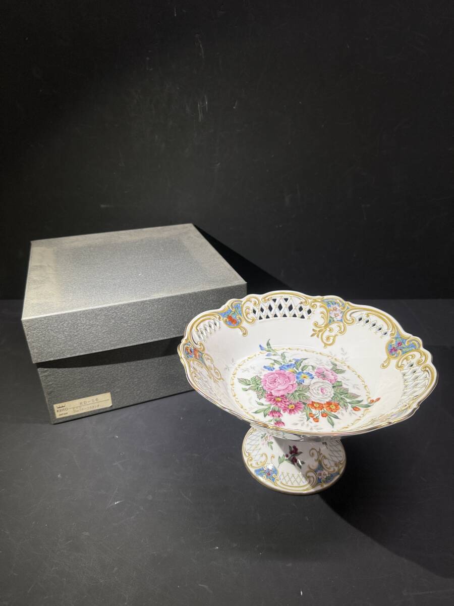 ★コレクター必見 ビンテージ GOLDEN CHINA BY KEITO フルーツスタンド 直径23㎝ 高さ14㎝ コンポート皿 陶器製 食器 現状品 Au974