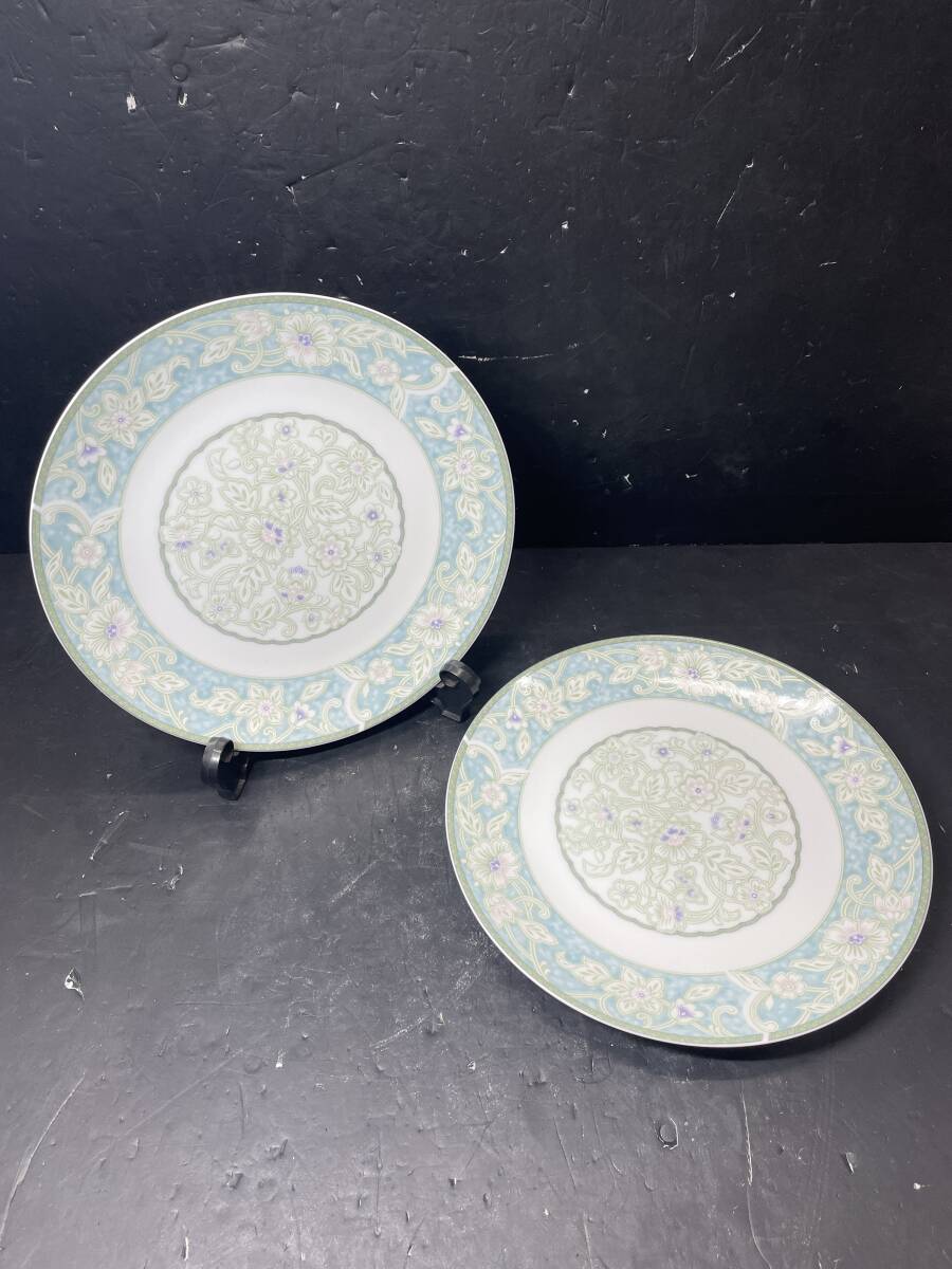 ★コレクター必見 NARUMI ナルミ プレート 5枚 花柄 水色×白 直径27㎝ 高さ3.2㎝ 洋食器 お皿 大皿 コレクション 現状品 Sp44