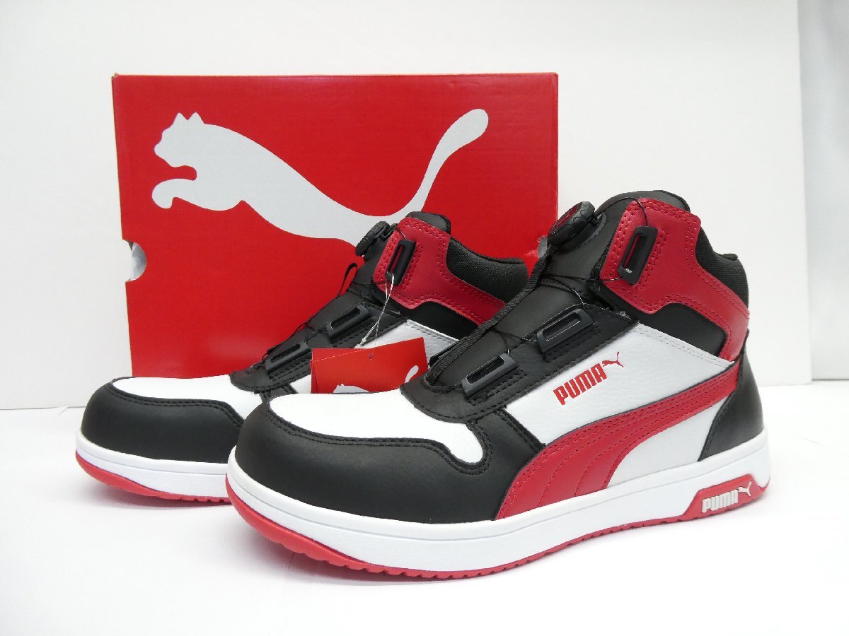 未使用 プーマ PUMA FRONTCOURT DISC MID ブラック & ホワイト & レッド プロテクティブスニーカ 27.0cm 安全靴 △WK1955