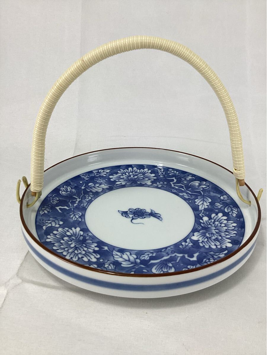 たち吉 橘吉　ぼたん 唐草 手付き鉢 陶器 菓子器 菓子皿　花柄　青色　中古