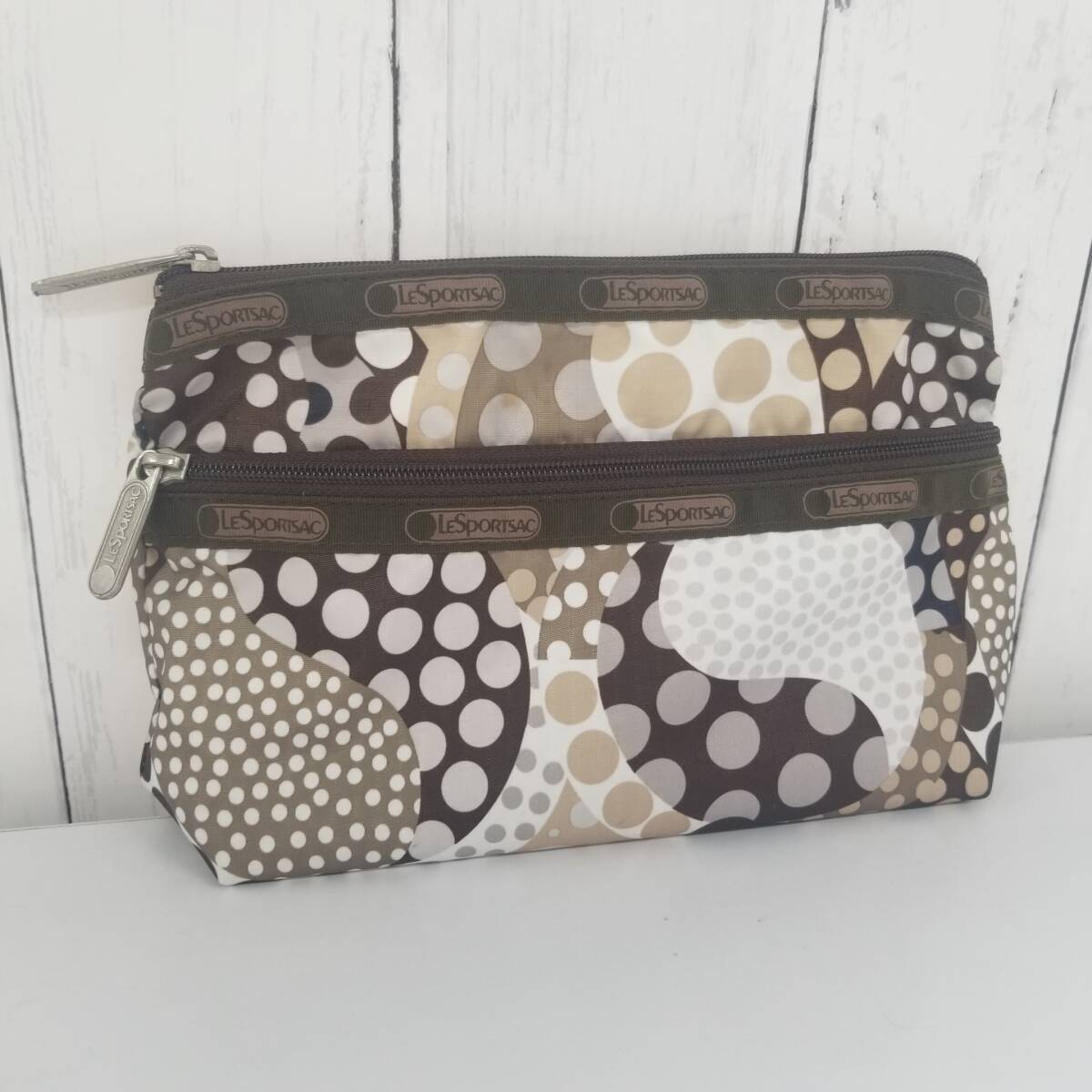 ポーチ LeSportsac レスポートサック 水玉柄 ベージュ プリント 中古品 KW