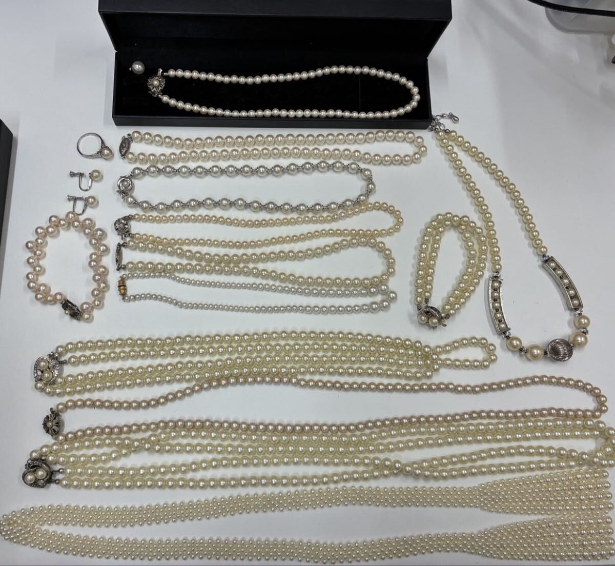H天【パール系アクセサリーまとめB】【1E292他】アクセサリー大量おまとめ ネックレス イヤリング ブレスレット2連 花留
