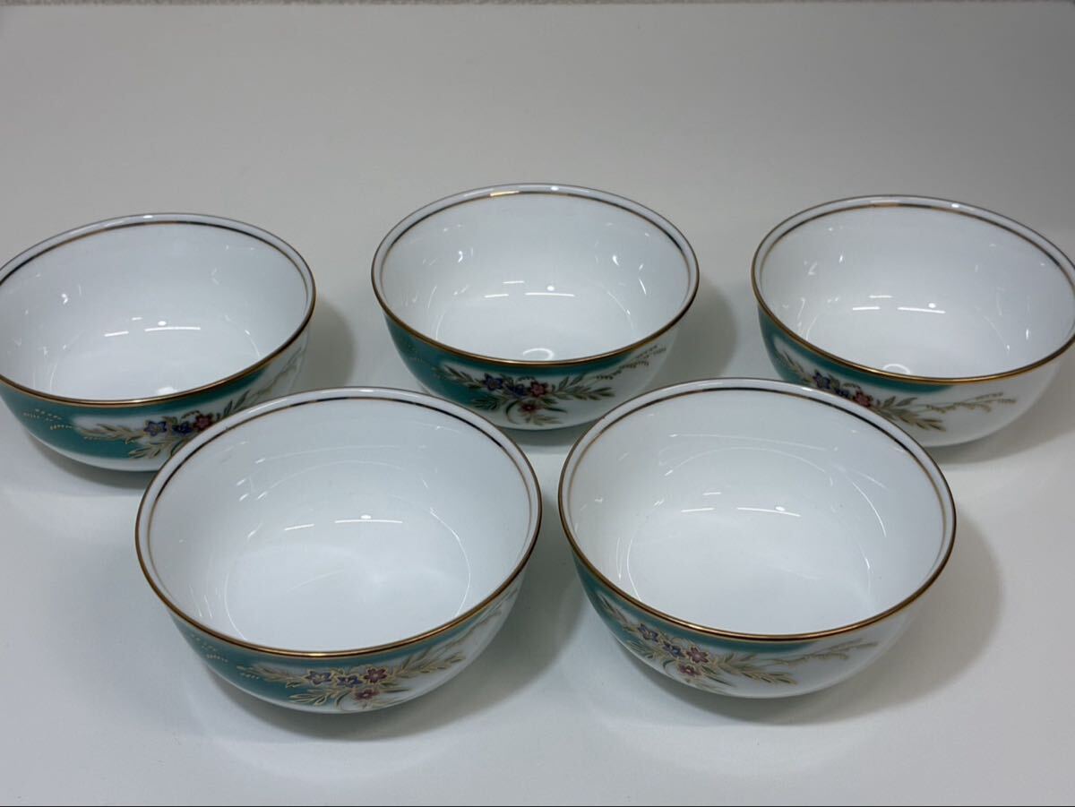 H【1F59】 ノリタケ 茶器 5客 5個 セット 食器 湯のみ カップ 乃りたけ Noritake ハナリンス 花柄 陶磁器 ブランド 金縁 和食器