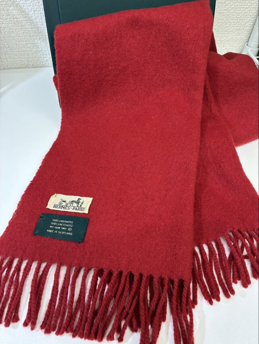 H【12E2】 HERMES エルメス マフラー 赤 レッド レディース ファッション 防寒具 カシミヤ100 カシミヤ