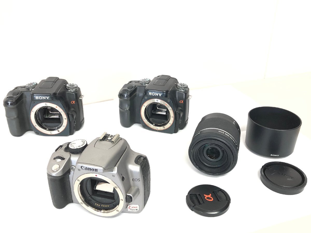 ★一眼オートカメラ・レンズ 動作未確認 4点まとめ SONY α100・CANON EOS Kiss Digital N・その他★【ジャンク品】＃0319-4a