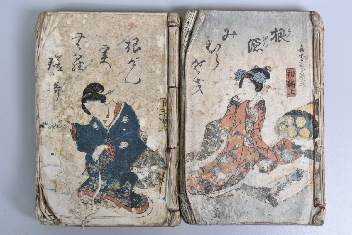 江戸期 根源実紫 12冊 合本 上下 挿絵 二代目 歌川豊国 歌川国貞 笠亭仙果作 古書 古本 錦絵 北斎 歌川国芳 国周 芳年 版画 RT-27G/000