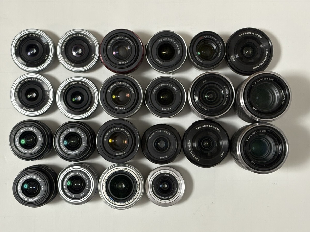 ミラーレス一眼レンズ Nikon NIKKOR OLYMPUS M.ZUIKO SONY PENTAX カメラレンズ 一眼レフカメラ 動作未確認 まとめ まとめて 大量セット