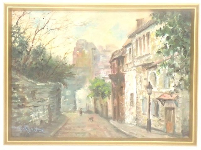 【真作】三輪与志雄「パリの或月」油彩4号 パリ風景画 額装 □ 74AA2-12