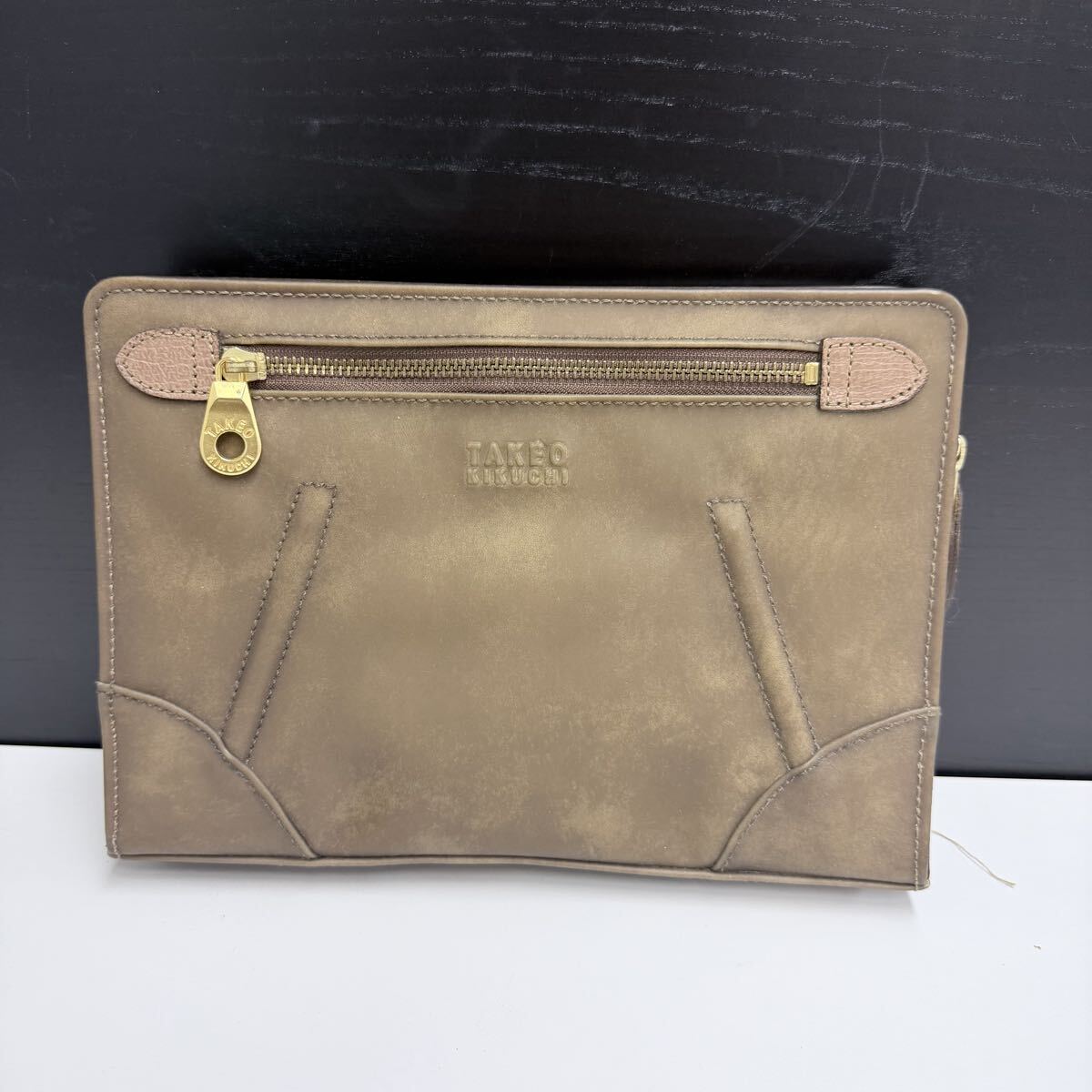 【TAKEO KIKUCHI】タケオキクチ クラッチバッグ セカンドバッグ ブラウン レザー
