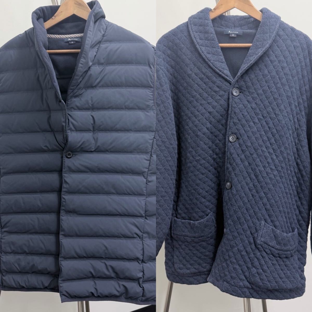 【Aquascutum】アクアスキュータム ダウンベスト コート カーディガン LLサイズ ネイビー