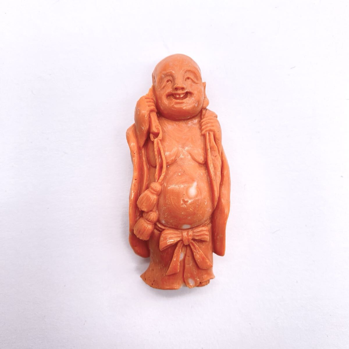 【Q-1219】 珊瑚 サンゴ 布袋様 置物 彫刻 七福神 約67.1g