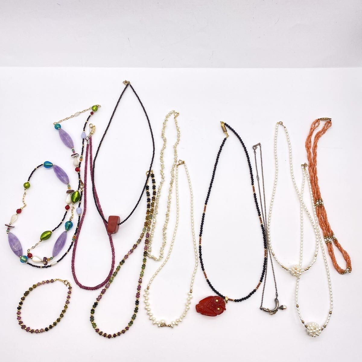 【S3/2KON2】 K18 K18WG 14K 585 925 SILVER 金具刻印 アクセサリー まとめ ネックレス ブレスレット パール 珊瑚 色石 18金 14金 ゴールド