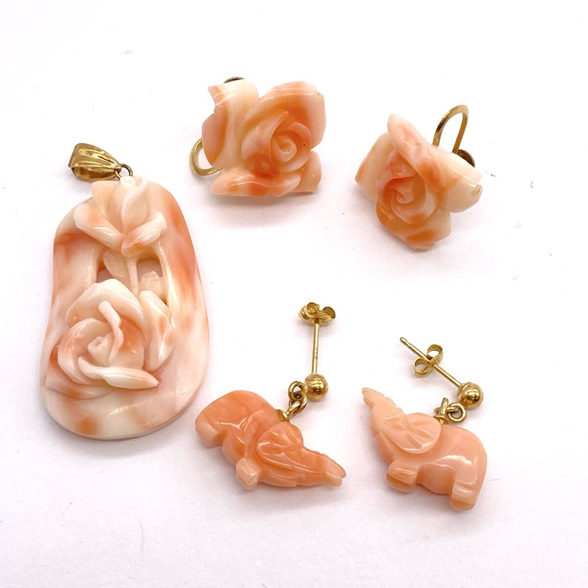 【S3/1AP3】 K18 刻印 珊瑚 サンゴ アクセサリー まとめ ペンダントトップ イヤリング ピアス 彫刻 18金