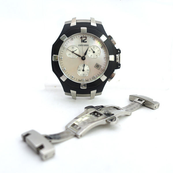 ★ Concord コンコルド サラトガ クロノグラフ シェル文字盤 11ポイント ダイヤ 腕時計 プッシュ式 稼働品 14.C5.1892.1 (0220526948)