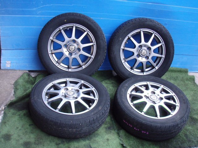 RN1　スバル　ステラ についていた 社外 13インチ アルミホイール 4.00B PCD100 4穴 +43　タイヤ 155/65R13　4本SET　380247JJ