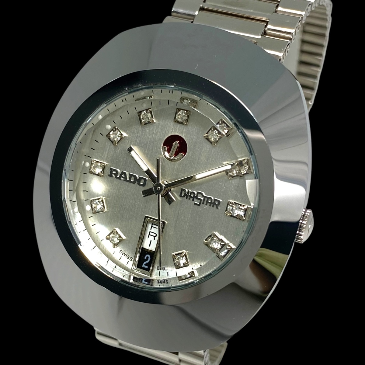 2603T026 RADO ラドー 648.0413.3 DIASTAR ダイヤスター メンズ腕時計 動作品 自動巻き 3針 デイデイト 11P 石付 シルバー文字盤 