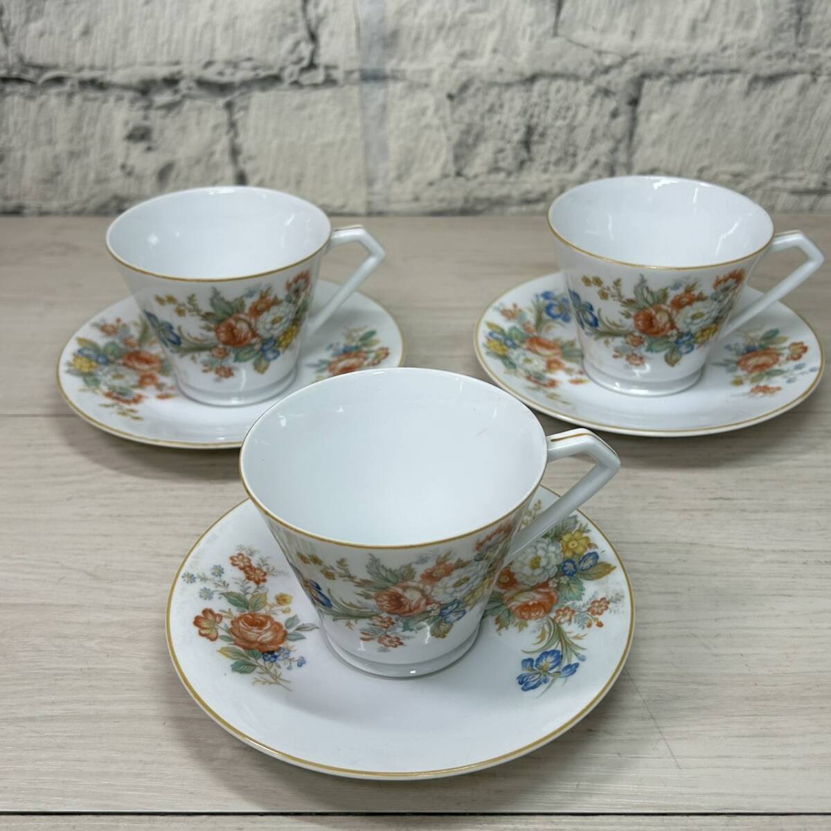 【YH-5219】長期保管品 オールドノリタケ Noritake CHINA 日陶 NIPPON TOKI KAISH カップ＆ソーサー 月桂樹-日陶印 アンティーク 茶器 3客 