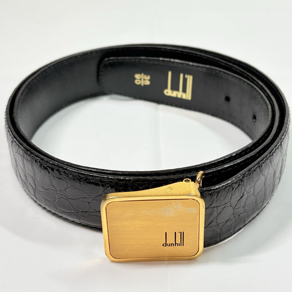 dunhill ダンヒル クロコ 本革 レザーベルト 黒 ゴールド金具 
