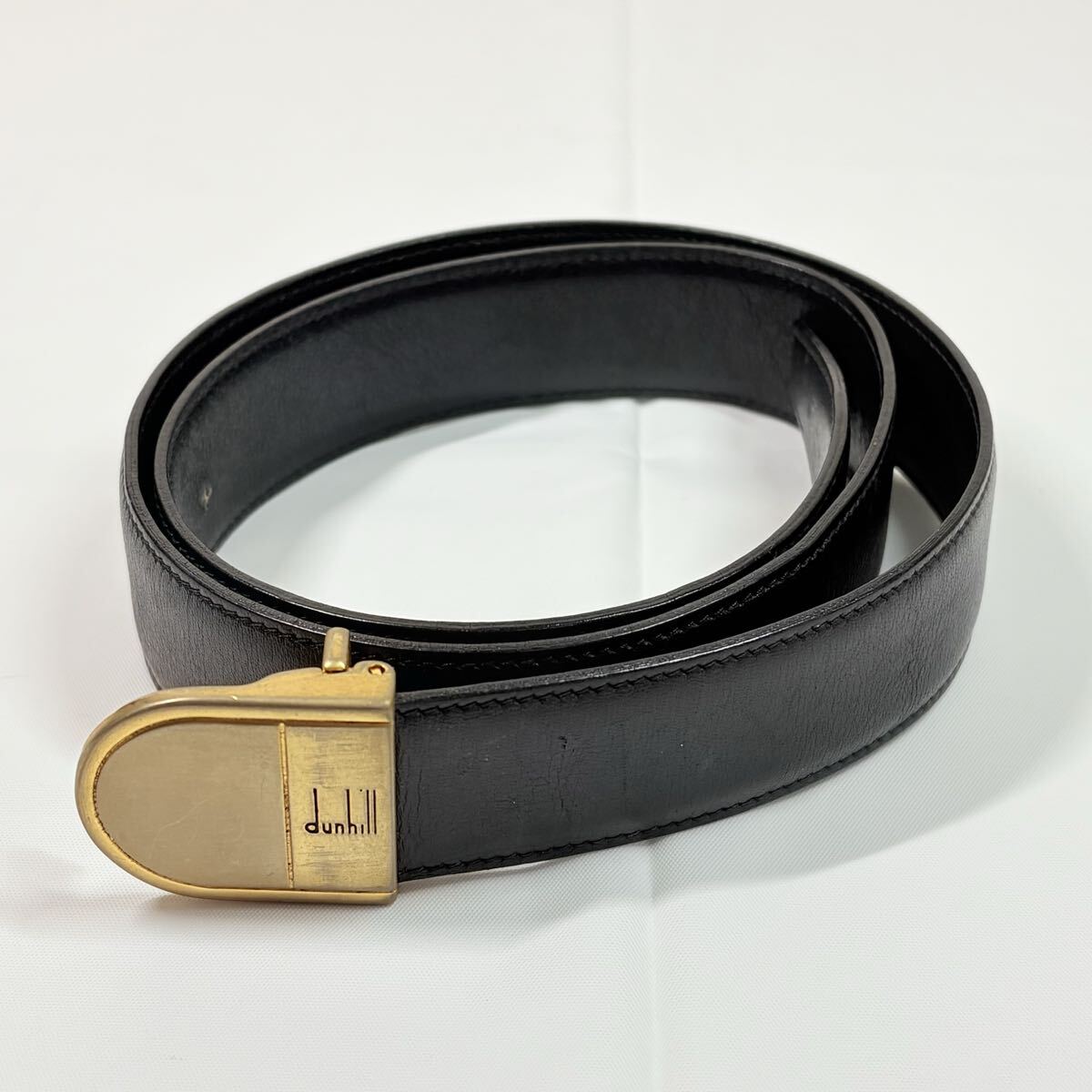 dunhill ダンヒル　レザー ベルト ブラック　ゴールドバックル　イタリア製　中古　全長約90.幅3cm