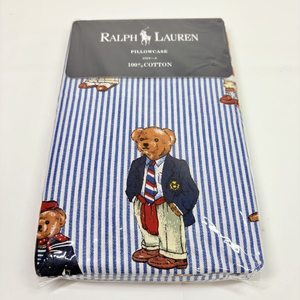 新品　 未開封品　RALPH LAUREN ポロベア　ベアストライプブルー　ピロケース　50×85cm