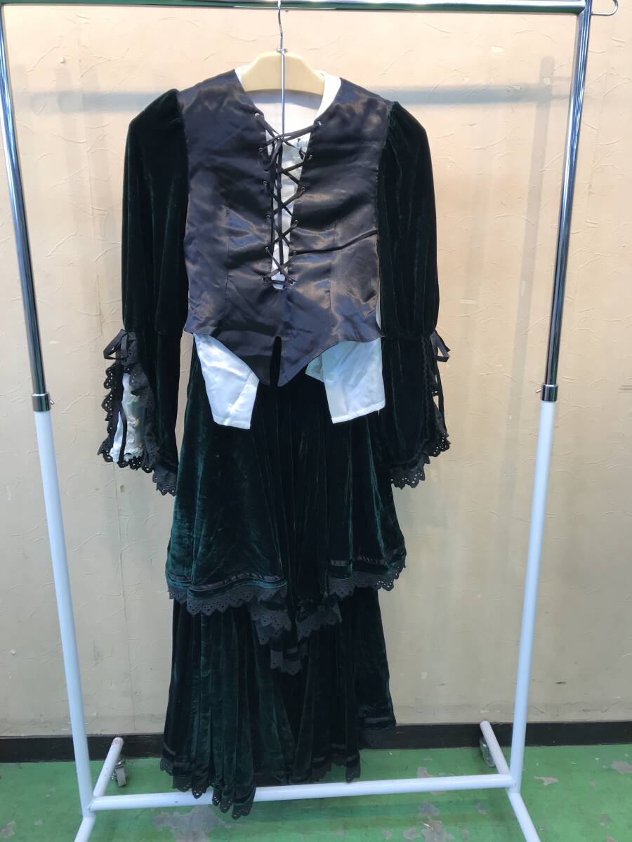 コスプレ　ロリータ　衣装　ワンピース　サイズ不明　メーカー無し　グリーン系　上下セット　現状品　中古品　