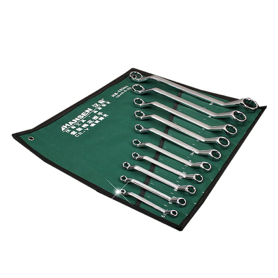 メガネレンチセット 5.5-32mm 10本組 収納袋 ボルト ナット 角 工具 DIY 機械 組立て 設備 配管 自転車 点検 整備作業 メカ tec-lenchset02