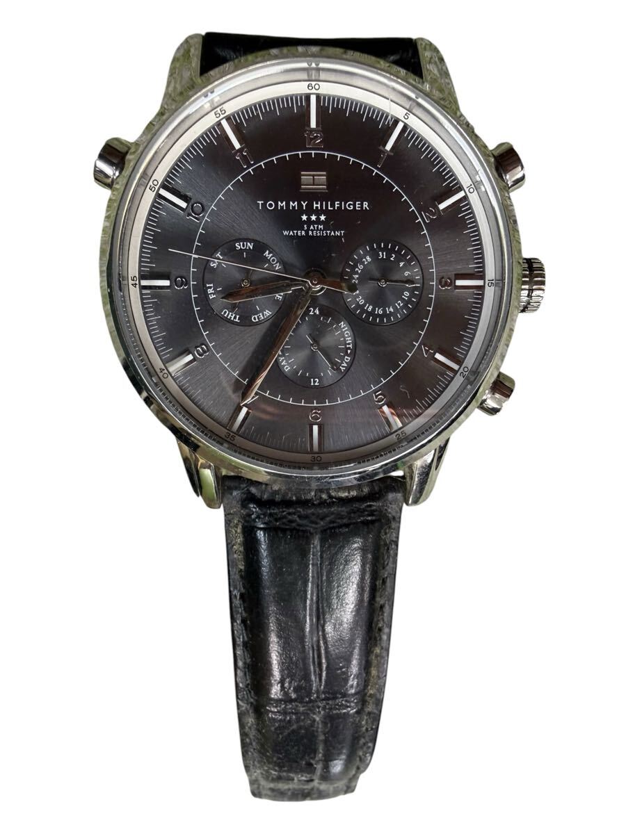 ●【売り切り】トミーヒルフィガー TOMMY HILFIGER レザー 腕時計 BLK 現状品