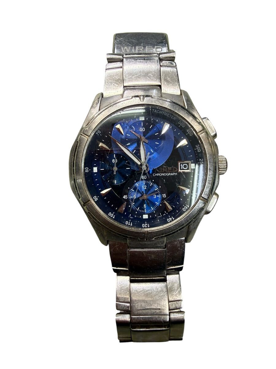 ●【売り切り】WIRED セイコー ワイアード クロノグラフ 腕時計 ブルー文字盤 現状品
