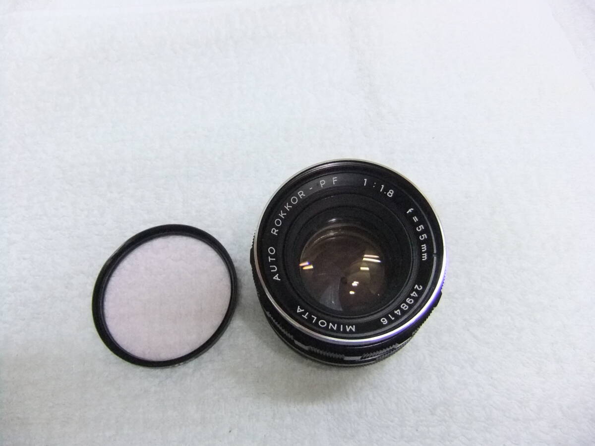 ぬ96Y MINOLTA ミノルタ AUTO ROKKOR-PF 55mm F1.8 MF フィルター付 わけあり