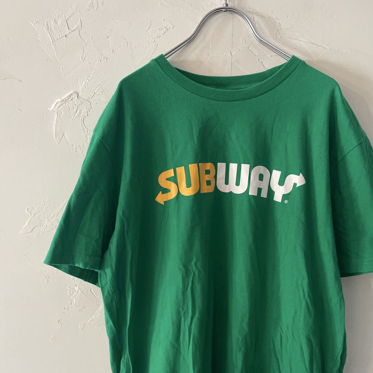 サブウェイ subway コットン100% XLサイズ Tシャツ 6 グリーン 緑色 企業Tシャツ 半袖 綿 メンズ レディース サンドイッチ 丸首 古着