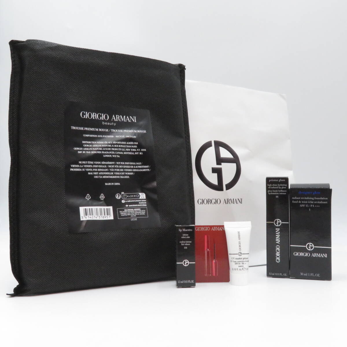 化粧品◆GIORGIO ARMANI アルマーニ ファンデーション/プリズマグロス/ノベルティ(口紅・化粧下地・ポーチ) 計5点セット 未使用品●S0644■