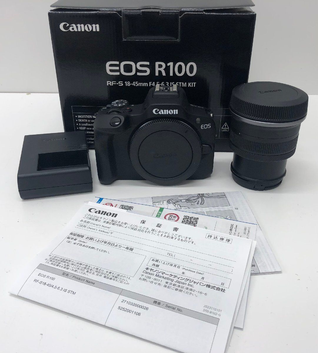 ほぼ新品 CANON R100 ボディ RF-S 18-45mm f4.5-6.3 IS STM レンズ ミラーレスデジタル一眼カメラ レンズ セット #58M